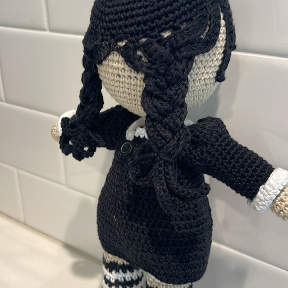 Handcrafted Wednesday Doll Crochet Decor Toy Addams Family - Picture 7 of 11